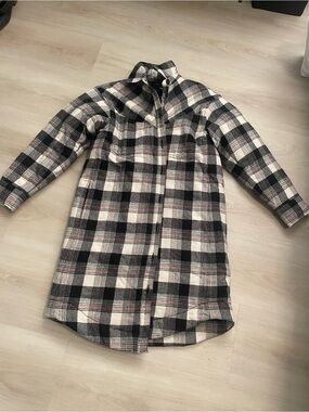 Plaid Button-Up Shirt Dress in Black and Cream